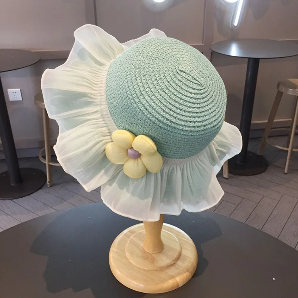 

Модная детская соломенная кепка с большими полями, дышащая шляпа от солнца с защитой от ультрафиолета, пляжная кепка с цветочным принтом для детей и девочек