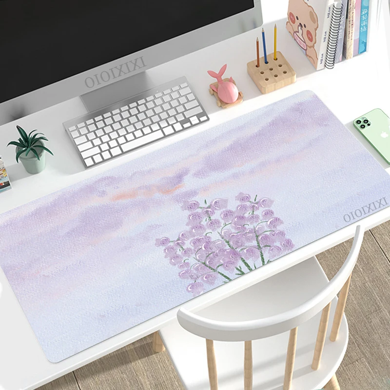 Tapis de souris de bureau antidérapant, tapis de souris Gamer, esthétique mignonne, Kawaii, peinture à l'huile, XL, grand, ordinateur, sous, média