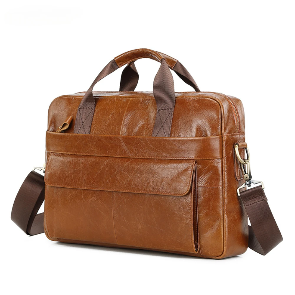 Sac messager en cuir véritable pour homme, sac à main d'affaires ou de bureau, sac pour ordinateur portable 14 pouces, sac fourre-tout décontracté, haute qualité, Bombs Case