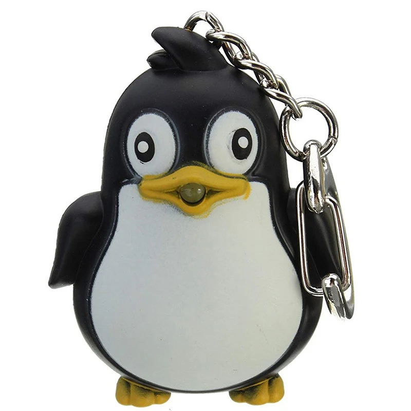 Cute Penguin Keyring LED Torch With Sound Light Keyfob Kids Toy Gift Fun Animal Keyholder Fashlight Keychain