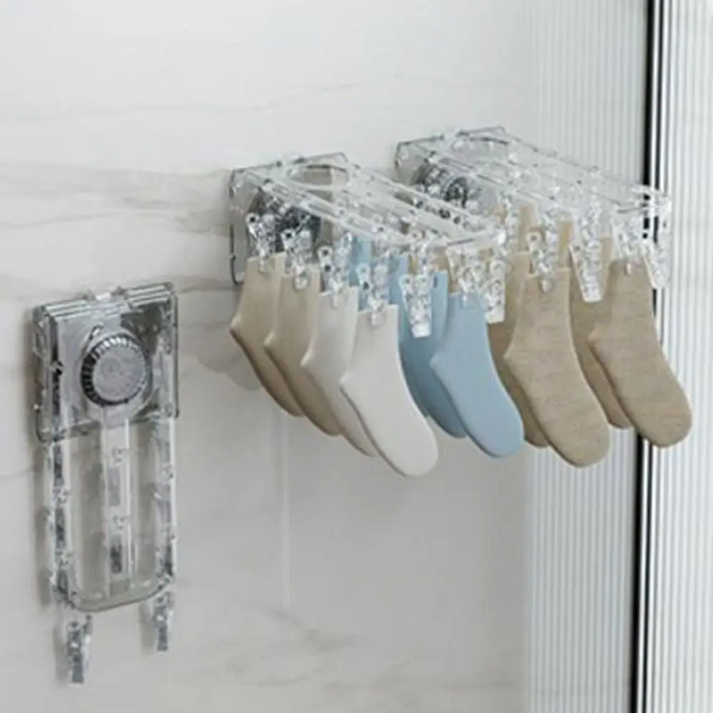 

Plastic Suction Cup Clothes Drying Rack Wall Mounted Windproof Folding Sock Drying Rack with Clips Punch Free Clothes Hanger