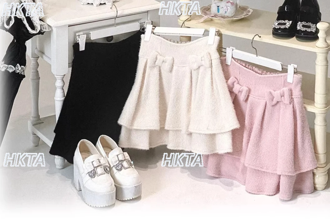 

Оригинальная японская двухслойная кружевная пышная юбка с милым бантом, новинка зимы 2025, модные модные юбки Kawaii Lolita с высокой талией для женщин