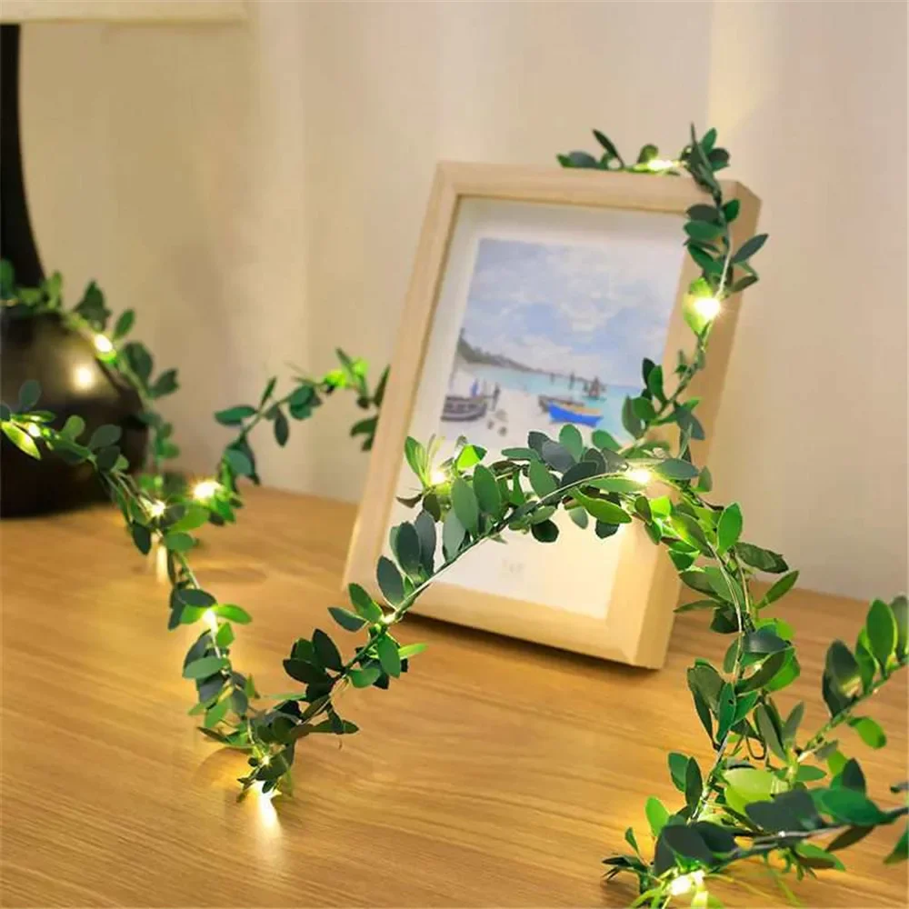 Luci a corda con foglie verdi a forma di fiore Lucine a vite artificiale Luci a ghirlanda per albero alimentate a batteria per la decorazione domestica del diserbo