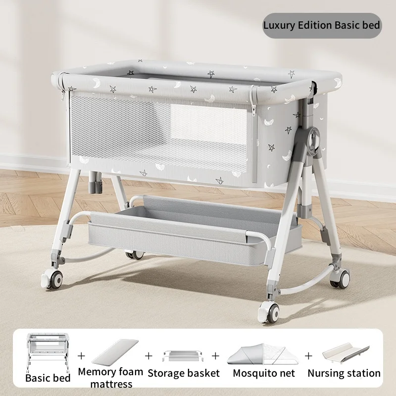 سرير أطفال بعمر 0-2 سنة، سرير هزاز محمول ومتحرك، سرير كبير وحدات لحديثي الولادة متعدد الوظائف قابل للطي #5