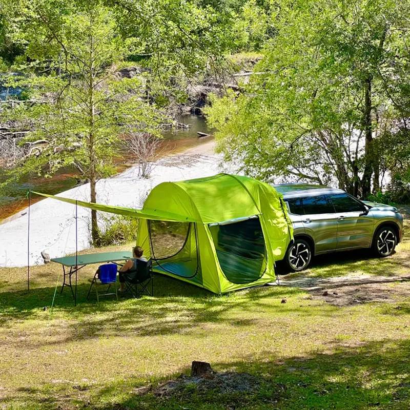 Car Rear Tent Tents with Big Screened Room & a Long Awning for 4 Person, Camping Tent Connected to Vehicle, Universal Fit