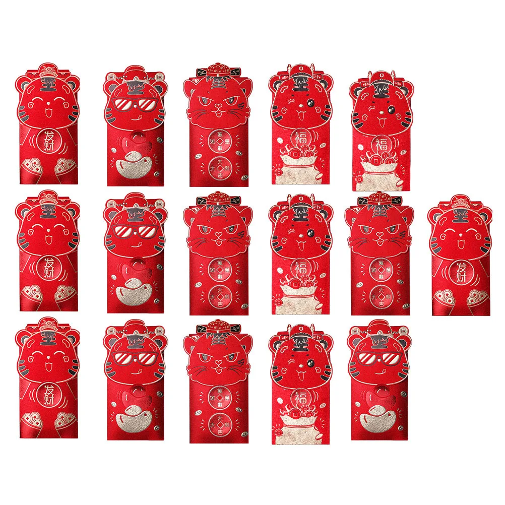 

16Pcs Tiger Pattern Red Envelopes Luck Money Packets for Chinese New Year Money Storage Pouches Red Envelope Festival Accessory