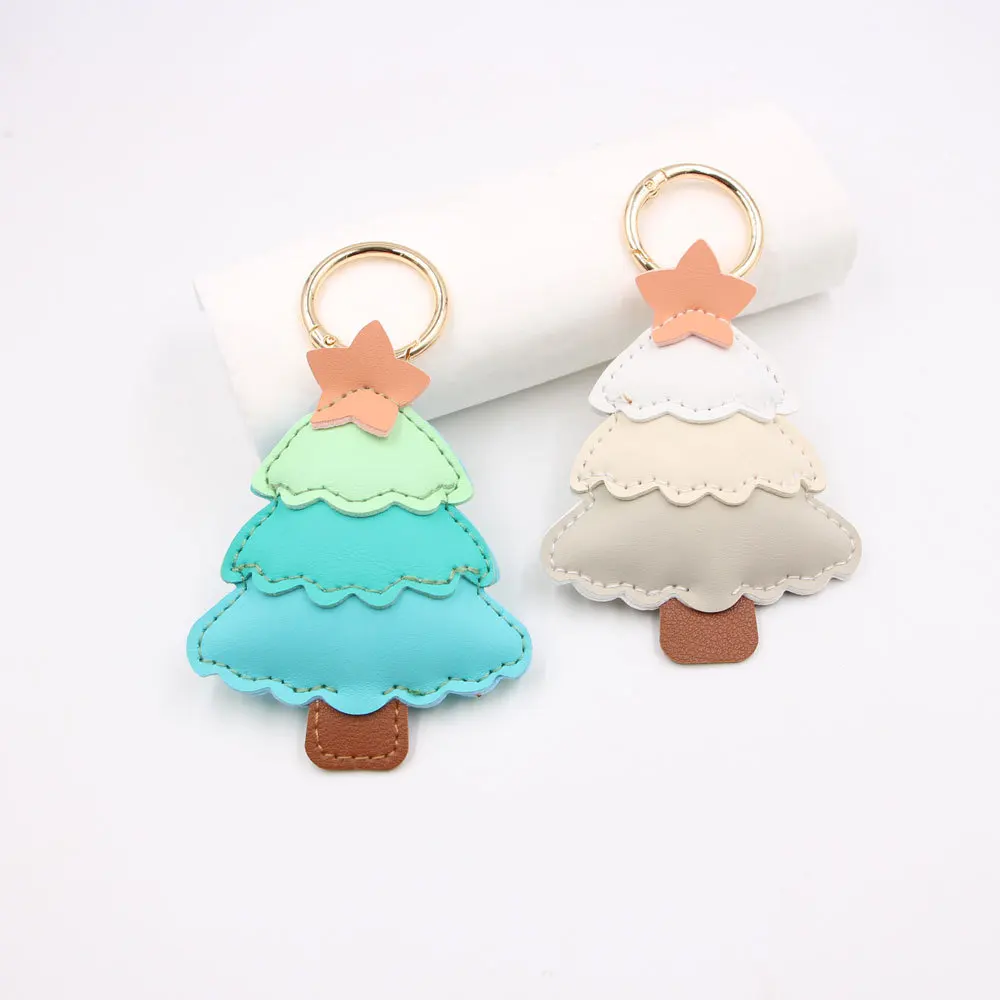 Creative PU Leather Pendant Niche Design Multi Layer Splicing Christmas Tree Keychain Festive Atmosphere Hanging Charms Handbag