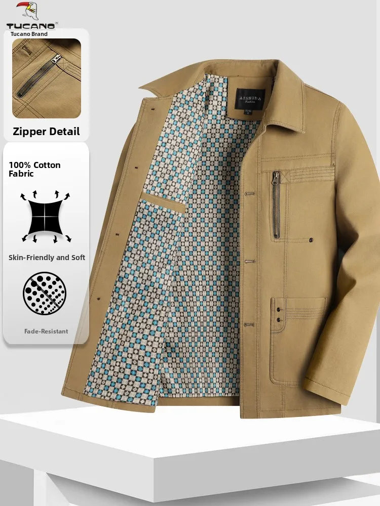 

Хлопковый пиджак 2025 года, весна-осень, повседневный, дышащий, для мужчин среднего возраста, деловой, для ежедневной носки