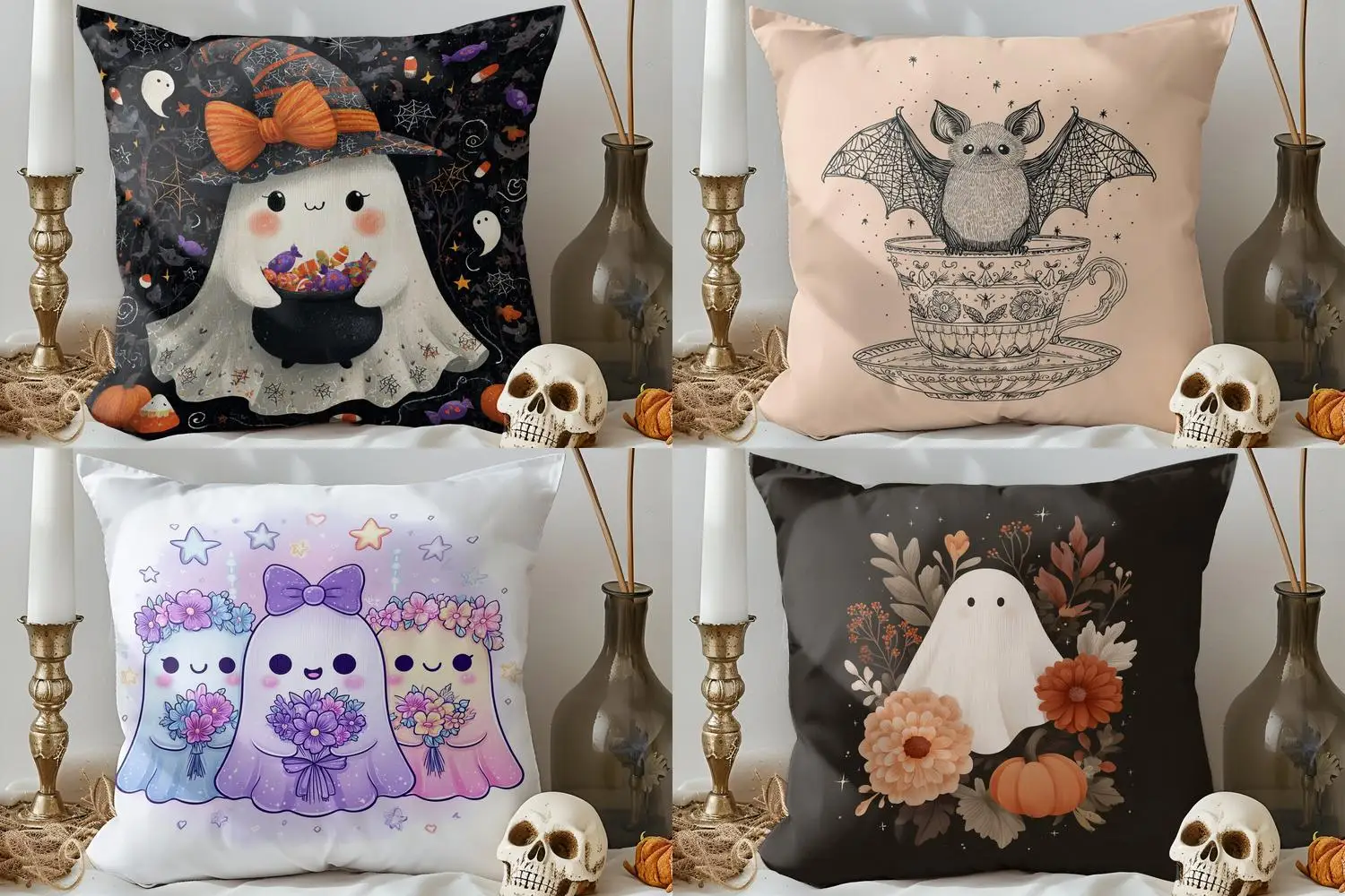 

Домашний декор, милый призрак с конфетами, чехол для подушки на Хэллоуин, чехол для подушки с рисунком, подходит для дивана, спальни, автомобиля, наволочки