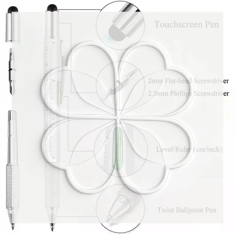 6 In 1 Multifunctional Metal Ballpoint Pen With Stylus Ruler Level Screwdriver Bits For DIY Office Daily Carry