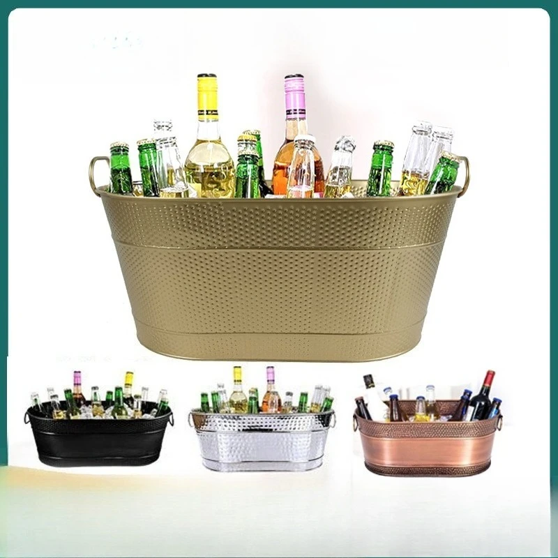 

European Luxury Gold Oval Galvanized Iron Champagne Bucket Large Capacity Commercial Bar Ice Bucket Beer Basin