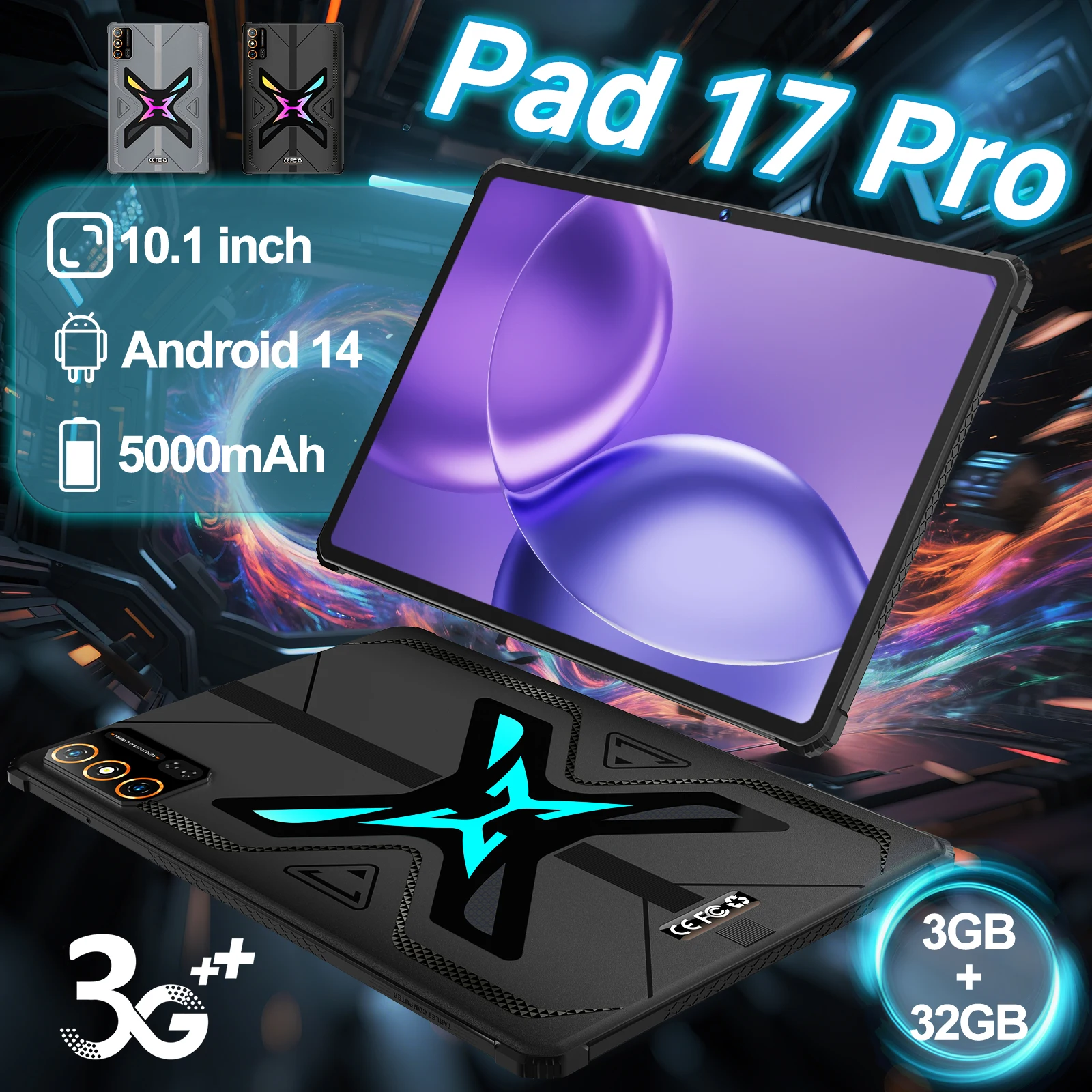 تابلت JDL Pad 17 Pro 10.1 بوصة أندرويد 14 3+32 جيجابايت 5000 مللي أمبير 360 °   جهاز لوحي مقاوم للصدمات 3G/LTE Global Bands بصمة الإصبع يفتح جهاز لوحي رائج البيع