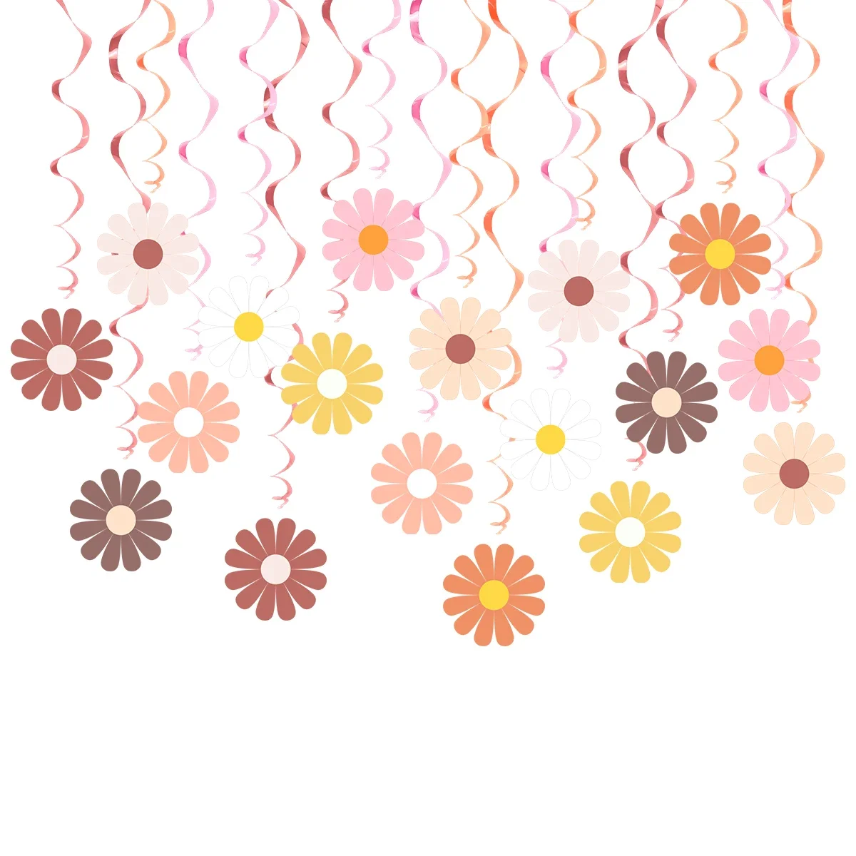30 ชิ้น Sweet Daisy ดอกไม้ธีมเกลียวแบนเนอร์โบฮีเมีย Swirl แขวน Garland สําหรับเด็กวันเกิด Baby Shower Wedding Party Decor