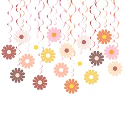 30Pcs Sweet Daisy Flower Theme Spiral Banner Bohemia Swirl Hanging Garland for Kids Birthday Baby Shower Wedding Party Decor