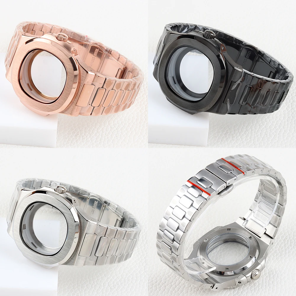 

Pvd Rose Gold/Black 40mm Square Watch Case Bracelet 316L Stainless Steel For Mod Nautilus NH35 NH36 NH38 Movement 29.8mm Dial