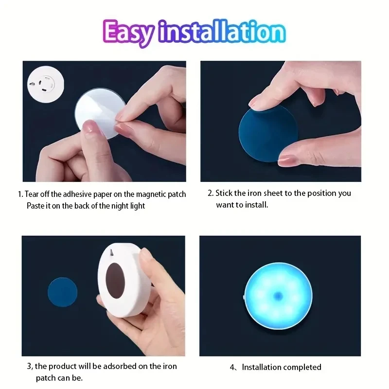 Rechargeable LED Under Cabinet Lights RGB Human Sensor Nightlights Smart Lamp Stairs Closet Wardrobe Kitchen Light Bedroom Decor