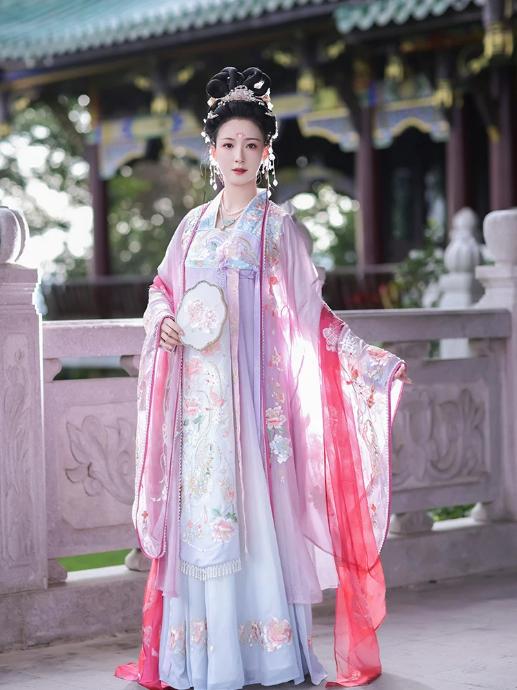 

Шелковая юбка-ханьфу с серебряным плетением в стиле династии Тан, вдохновленная сказочными костюмами, для женщин, коллекция мелких предметов декора