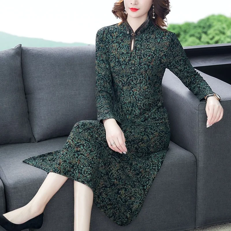 

Cheongsam с длинными рукавами, новая женская осенняя юбка, модное высококачественное улучшенное темпераментное платье