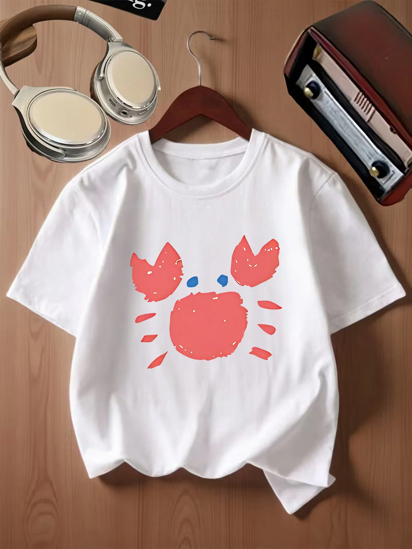 Hand Drawn Red Crab Ocean Creature Art Print Kids T Shirt Boys Girls Family Matching Parent Child Summer Crew Neck Casual Tee