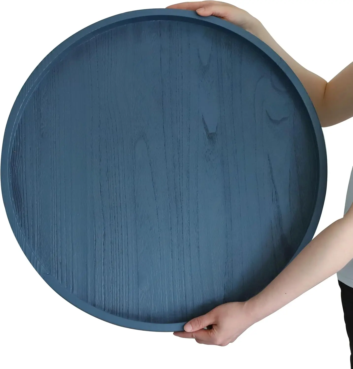 

Round Ottoman Table Tray Round-24 - Rustic Wooden Serving Tray For Farmhouse Decorative Oversized Coffee Table Trays Living