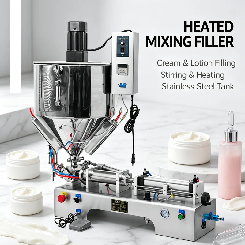 Paste Mixing Filling Machine With Heater Single Nozzle Cream Honey Water Bottle Filler Chocolate Sauce Packaging
