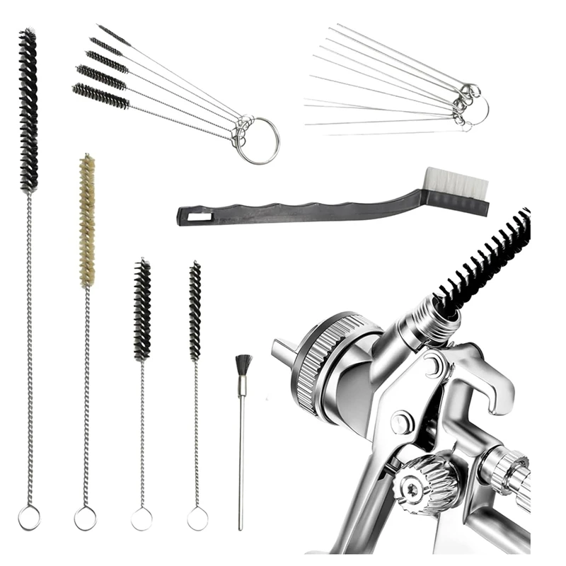 Multi-Purpose Spraygun Cleaning Kit Paintgun Cleaning , Mini Brushes & Needles, Metal Tube Cleaning Brush Nozzles