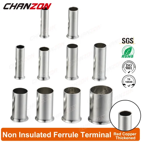 Terminal eléctrico de extremo de Cable no aislado, 10 valores, virola de cobre rojo estañado, empalme de Cable, manga de engarzado, herramienta de conector Wirefy
