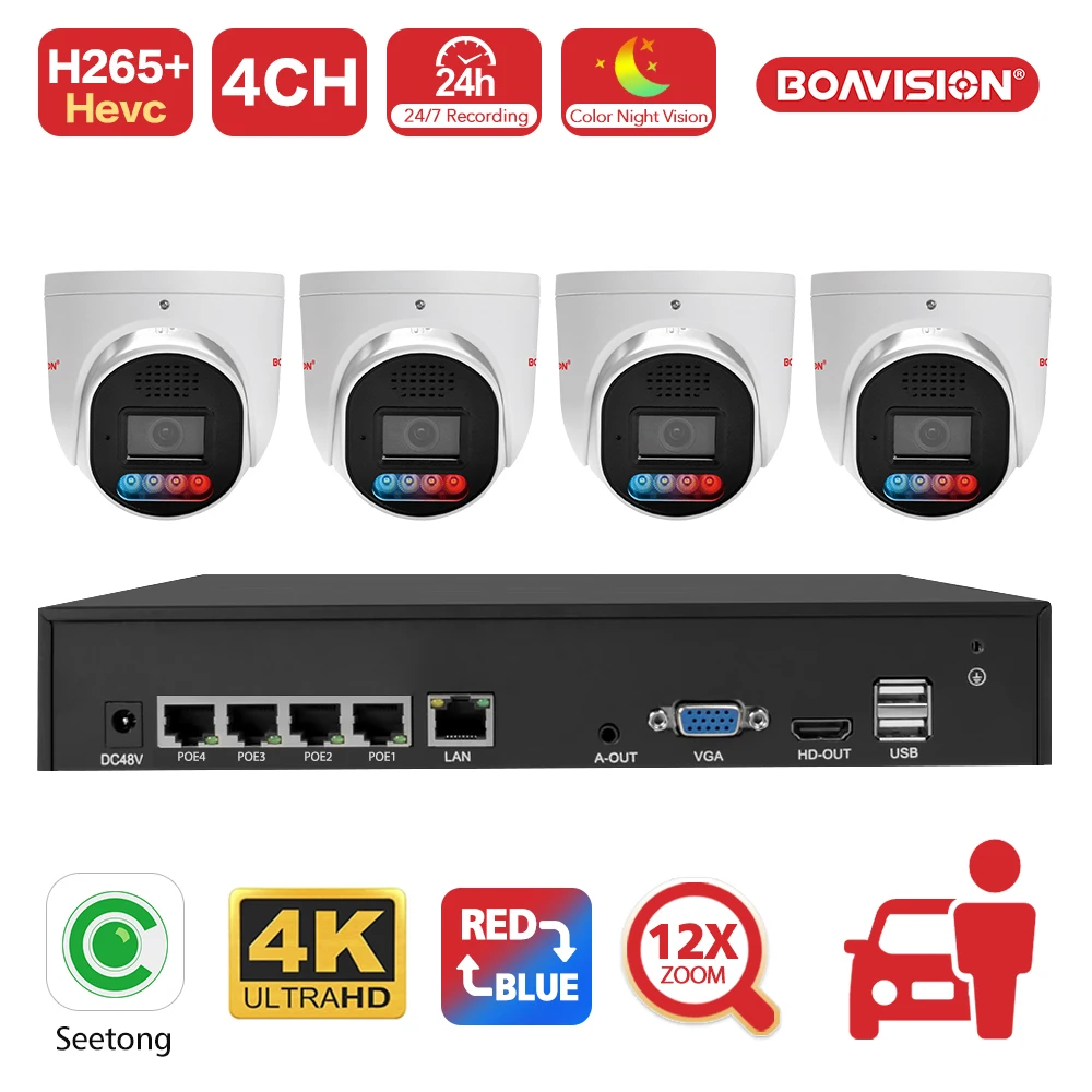 Seetong 4K 4CH POE NVR 5MP POE Security Camera System Two Way Audio CCTV Outdoor IP Camera H.265 P2P Video Surveillance Set