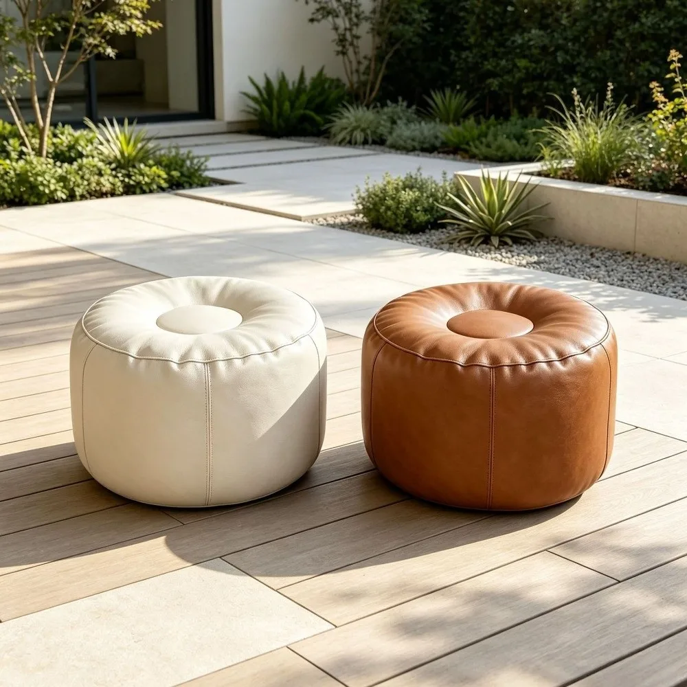 PU Leather Pumpkin Pouf Cover Non-Slip Minimalist Seat Cushion Cover Large Capacity Unstuffed Storage Leg Bench