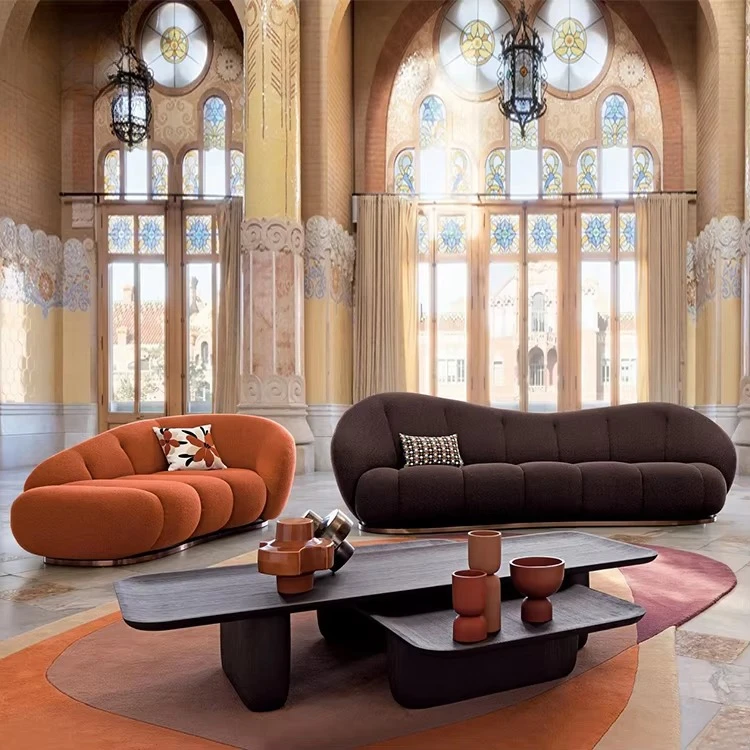 ye-Minimalist Special-shaped Black Orange Upholstered Sofas with Modern Luxury Interiors Living Room Office 3 Seat Sofa-