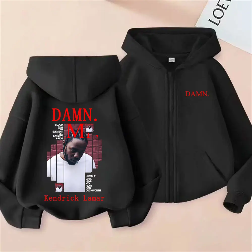

Rapper Kendrick Lamar Damn Album Graphic Zipper Hoodie Men Women Hip Hop Vintage Zip Up Jacket Men's Oversized Zip Up Hoodies