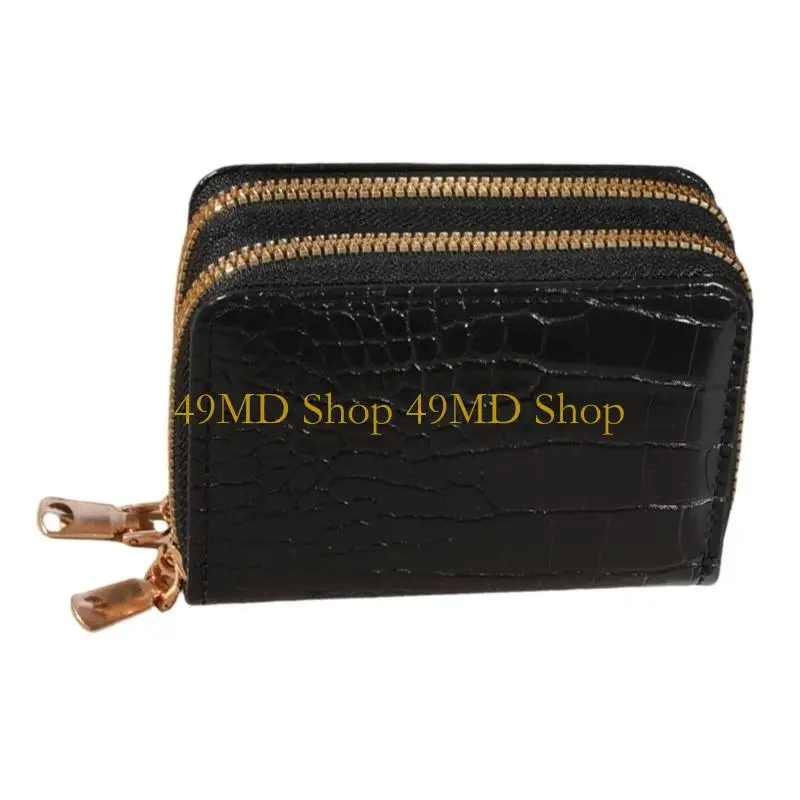 49MD Embossed Pattern Short Wallet For Women Casual PU Leather Card Holder With Double Zippered Storage Case