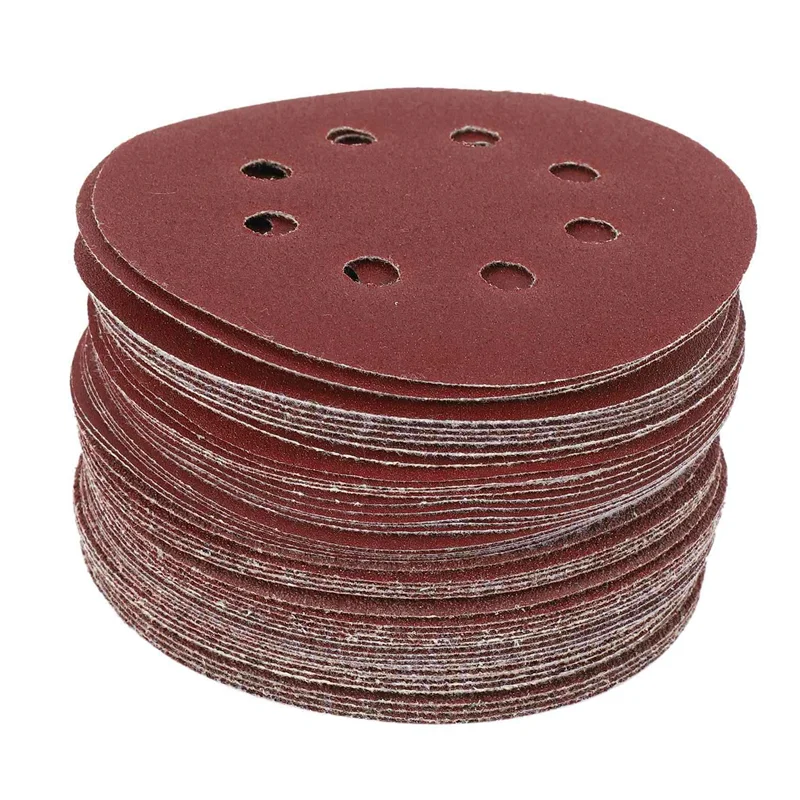 

HGHO 150Pcs 5 Inch 125Mm Round Sandpaper Eight Hole Disk Sand Sheets Grit 40/60/80/120/240 Hook And Loop Sanding Disc Polish