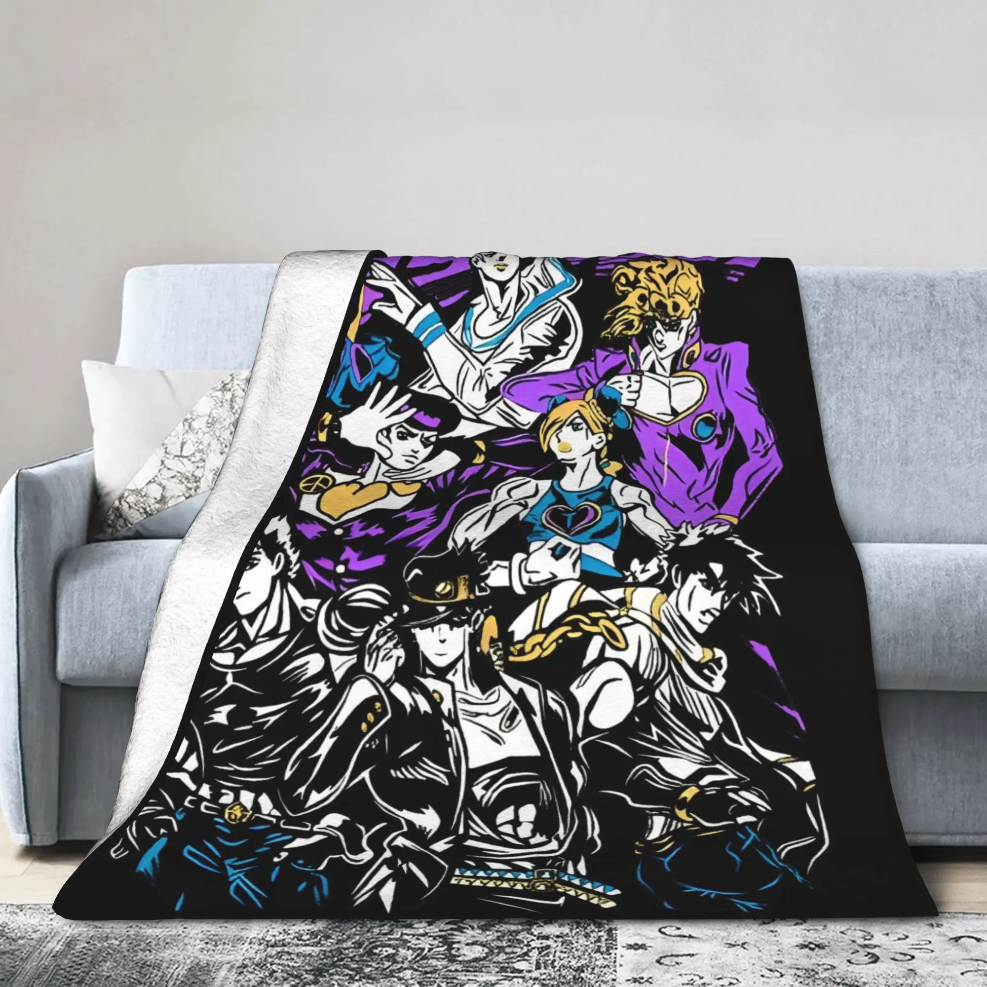 JoJo's Bizarre Adventure JJBA Anime Blankets Fleece Autumn Winter Jotaro Kujo Multi-function Thin Throw Blanket for Car