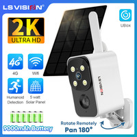 LS VISION 2K 4G Solar Security Camera Outdoor WiFi 180° Pan Rotation PIR Detection Battery Cameras with 5W Solar Panel Ubox App