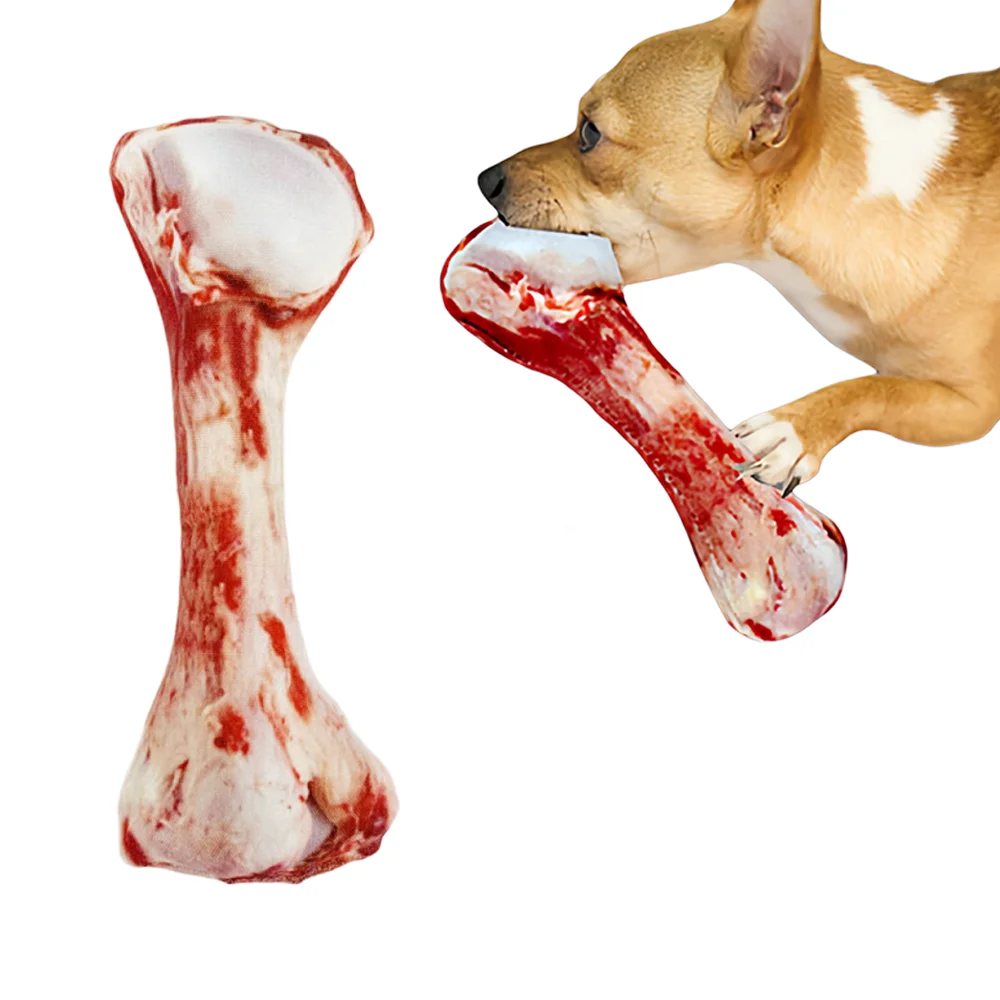 Juguete de peluche de hueso chirriante: juguete masticable de hilo realista con sonido arrugado y textura para limpiar los dientes, perfecto para la dentición de cachorros