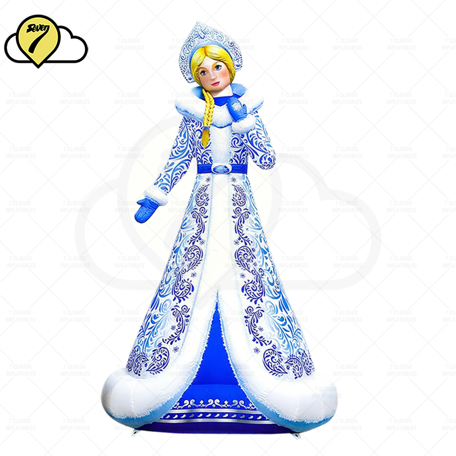 2025 Giant blue Christmas Snowman inflatable Cartoon Character Queen Blue Dress Inflatable Women For Christmas Decoration