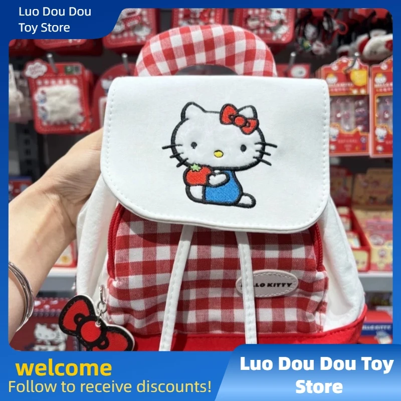 

Hot Sanrio Hello Kitty Red Plaid Cute Kt Cat Backpack Female Cartoon Printing High Value Large Capacity Sweet Girl Mini Backpack
