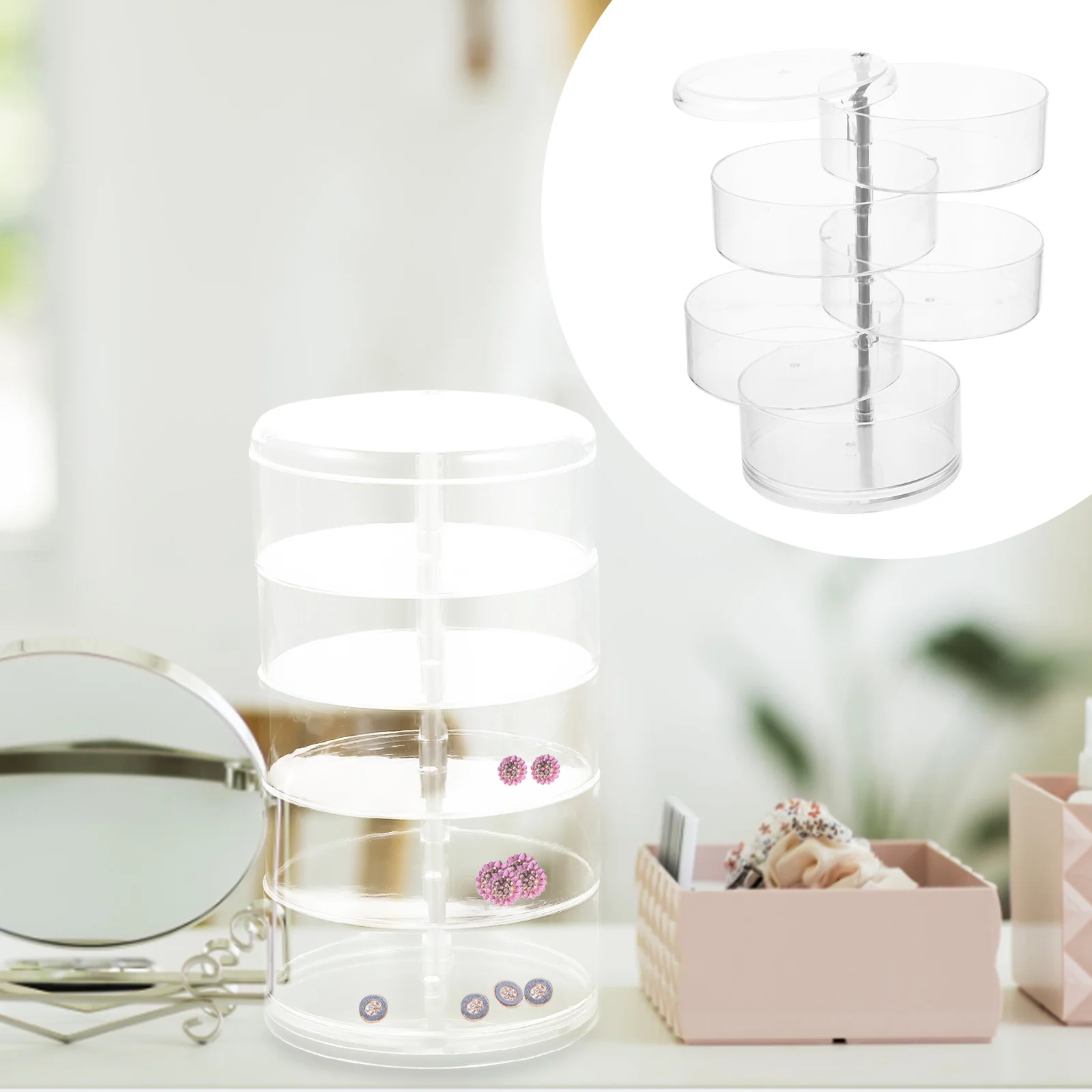 

Multi-Layer Jewelry Organizer Desktop Storage Box Rotating Organizer for Earrings Rings Necklaces Transparent Cover Jewelry Box