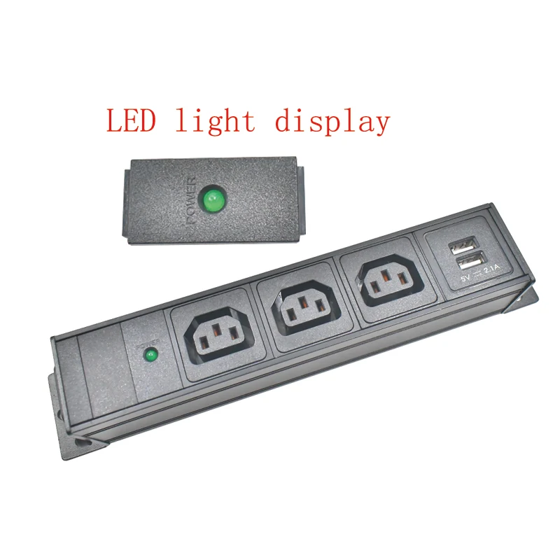 Wireless aluminum alloy shell PDU power board C13 socket C14 interface 1-10AC with LED light display 2USB charging
