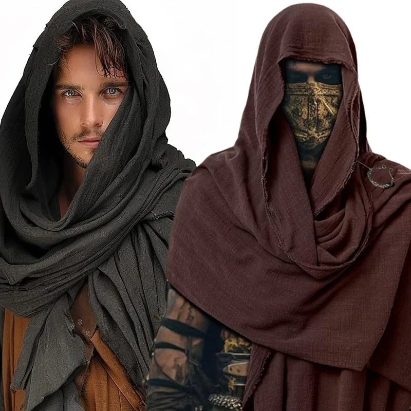 

Halloween Pirate Cape Medieval Hooded Cloak Gothic Black Brown Wrap Scarf Cosplay Costume Shoulder Cowl Masquerade Vestment