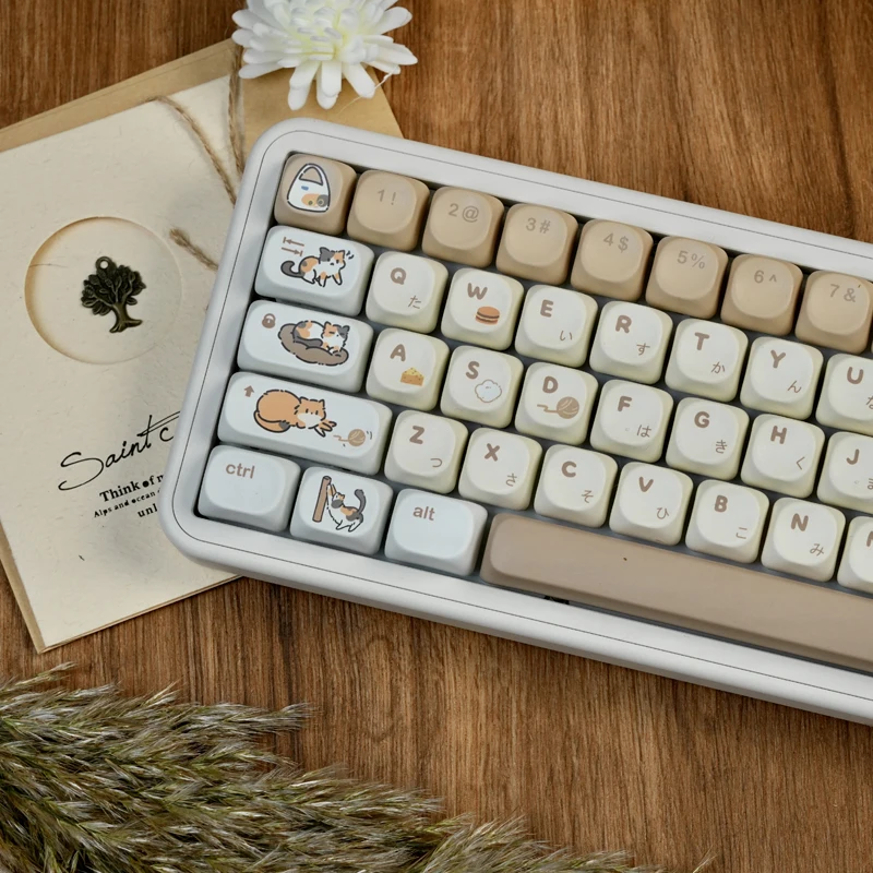 Kitten Burger Cute Keycaps,130+ Keys MOA Profile Custom Double Shot GMK Key Cap For MX Switches Mechanical Keyboards 60%-100%