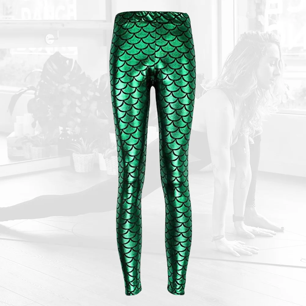 Fish Scale Leggings Sports Trouser Shiny Tights Mid-waist Trendy Party Clothes Swim Tracksuits for Women