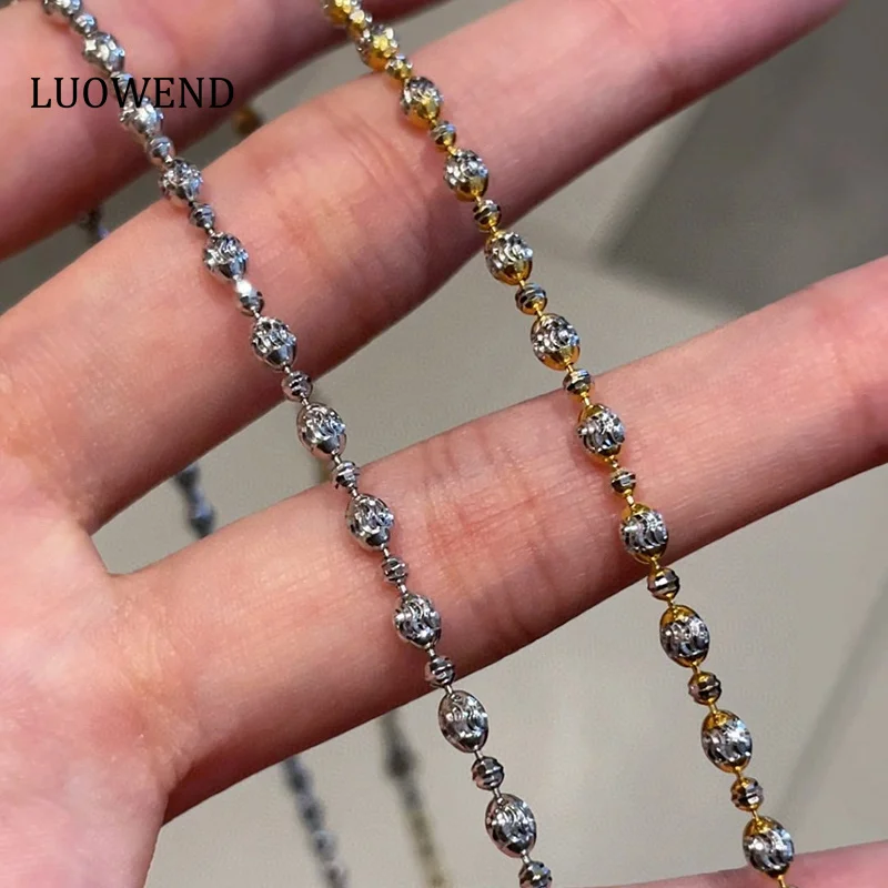 LUOWEND 100% 18K White or Yellow Gold Necklace Exquisite 10gram Fashion Design Party Necklace for Women High Wedding Jewelry