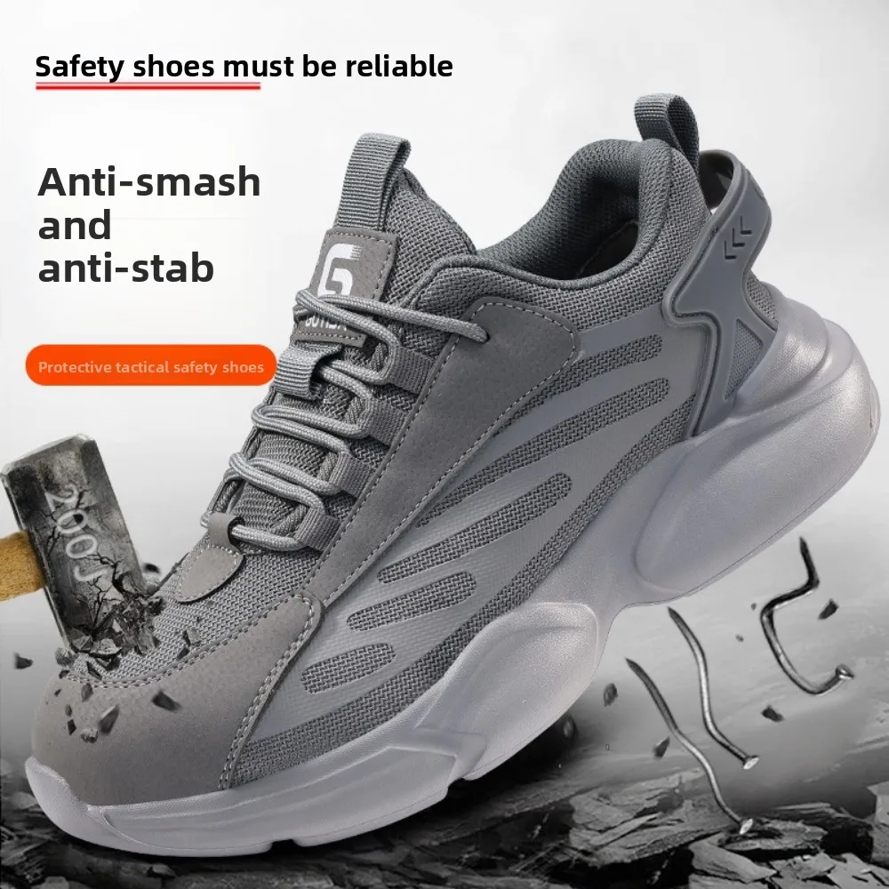 Labor Insurance Safety Shoes Breathable Anti Smash Puncture Proof Steel Toe Lightweight Work Boots for Men Deodorant Spring