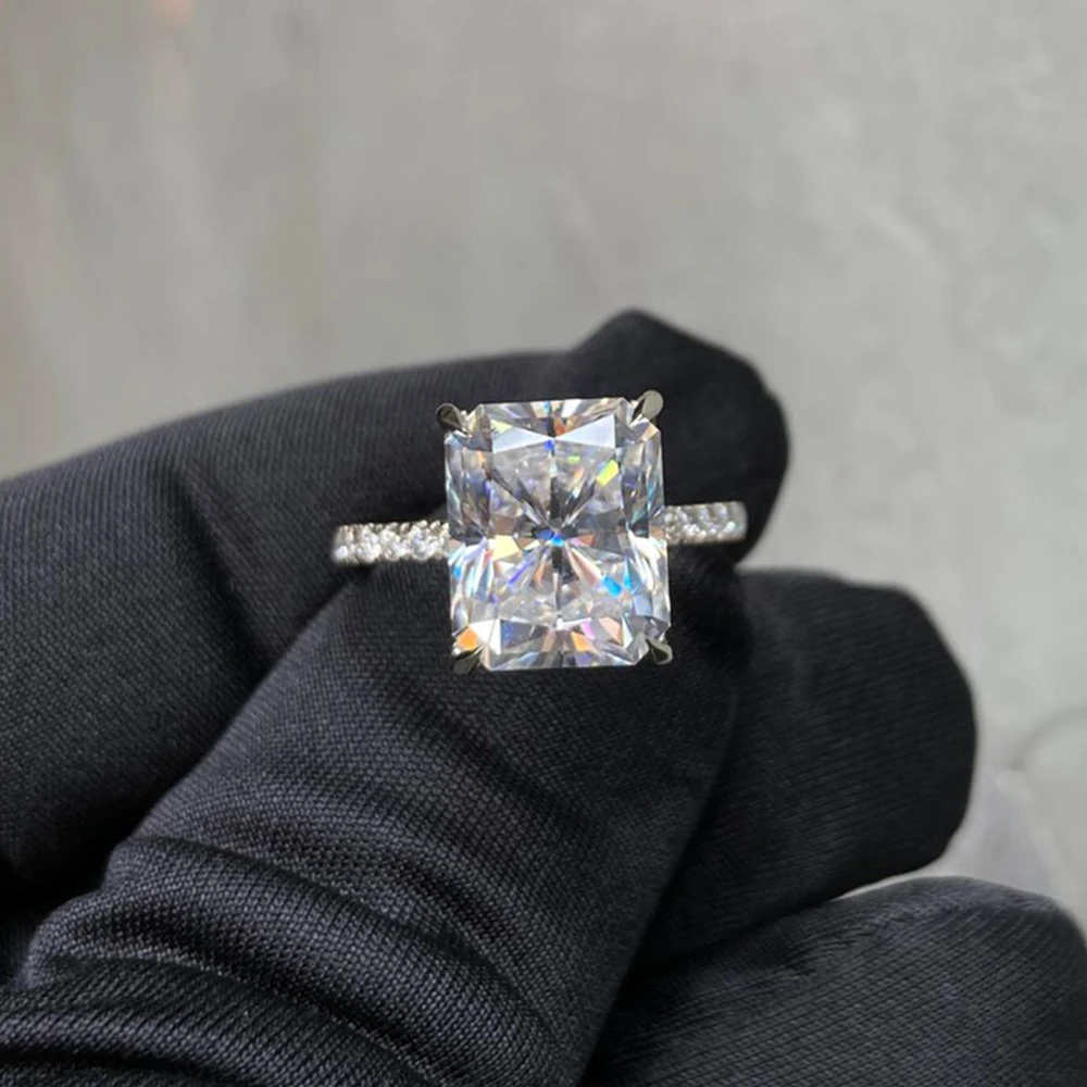 Pierścionek zaręczynowy damski z moissanitem o szlifie radiant, 4 karaty, srebro próby 925, ukryty halo, diamentowe obrączki ślubne, biżuteria.