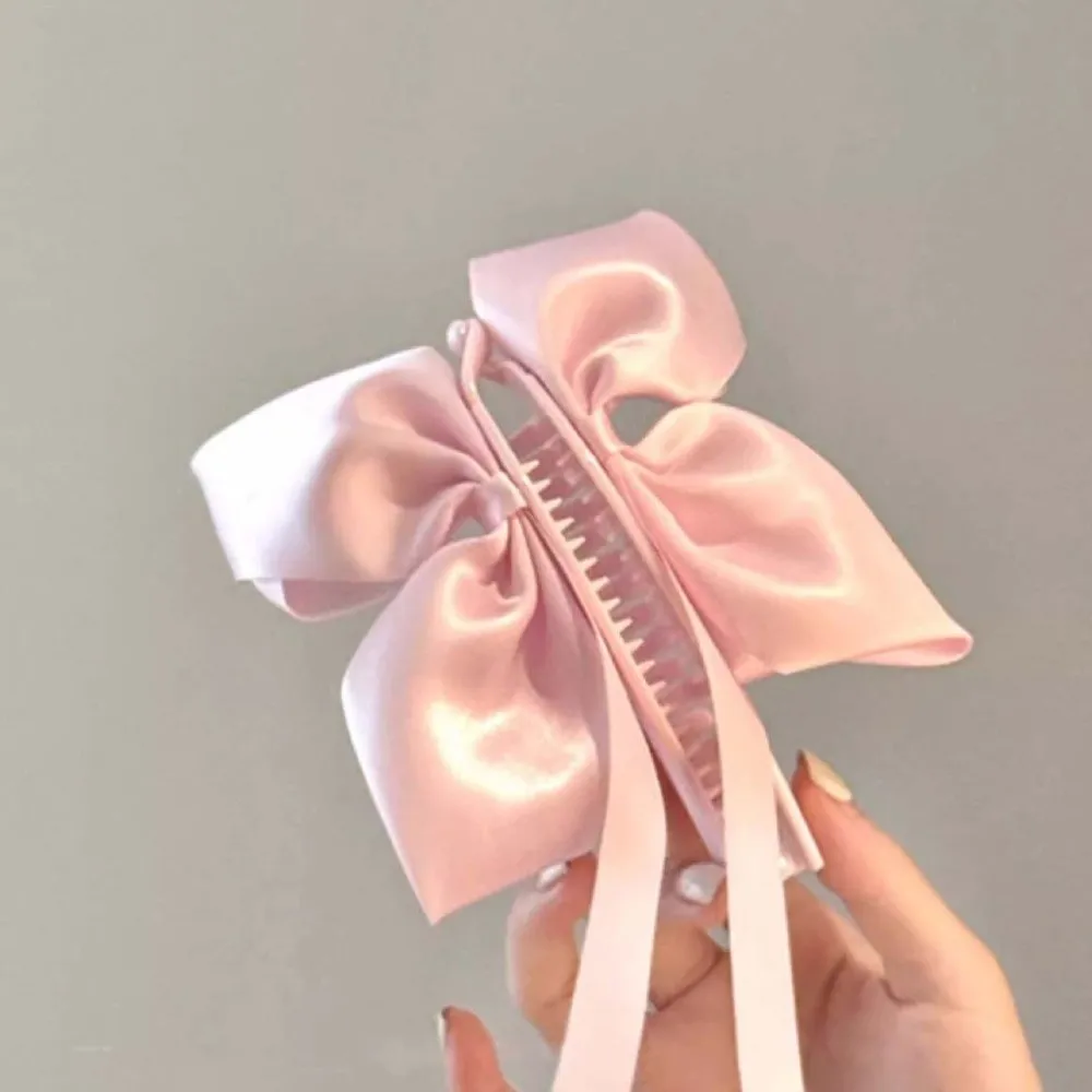 

2pcs Ballet Style Ribbon Banana Clip Wide Side Woven Bow Vertical Clip Hairband Anti-slip Women Woven Headband Ponytail Holder