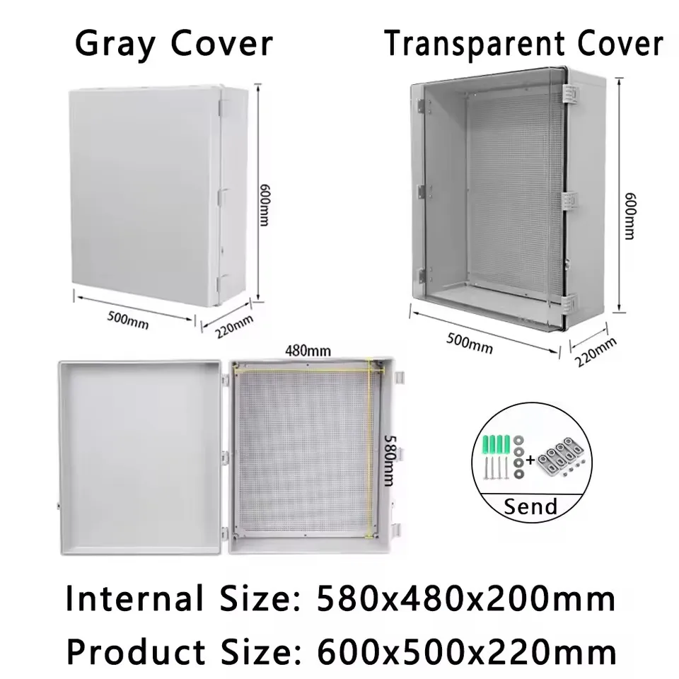 600x500x220mm IP66 Waterproof Gray/Transparent Cover Enclosure Junction Box ABS Plastic Outdoor Electronic Instrument Hinge Box