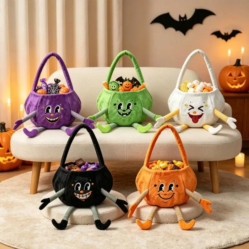 Halloween Candy Bag with Long Legs Cute Pumpkin Handbag Kids Trick or Treat Candy Bucket Party Basket Festival Decoration