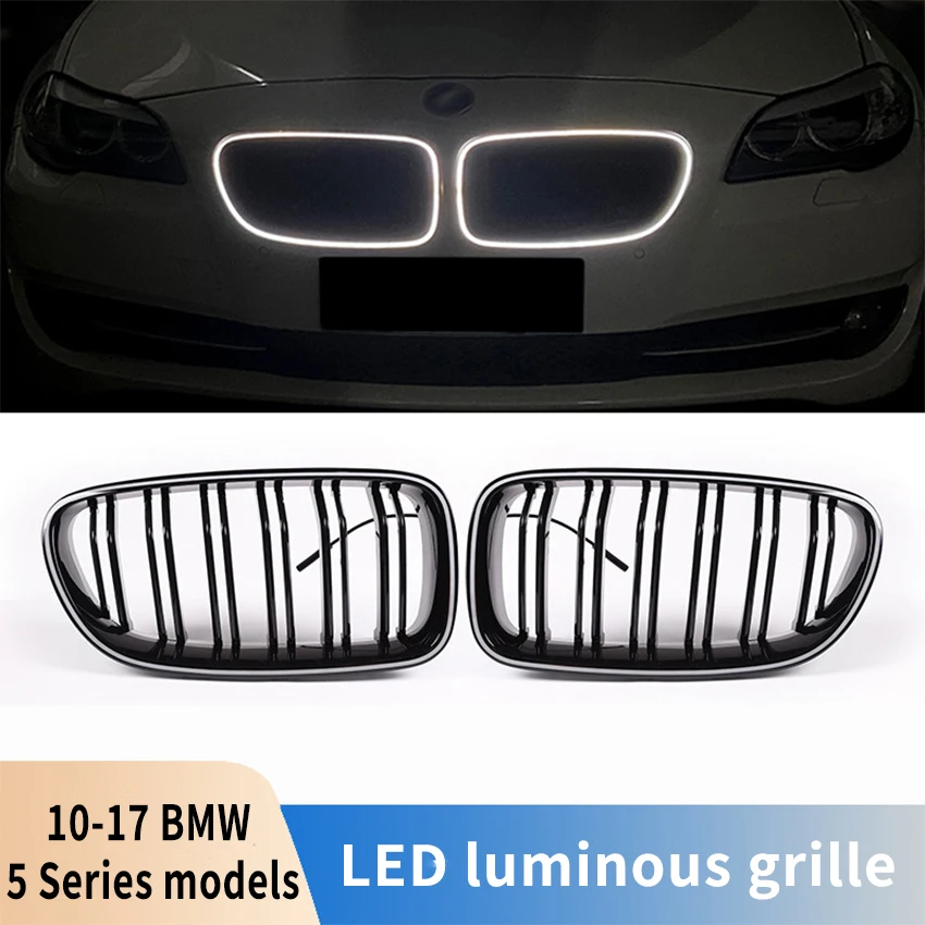 For BMW 5 Series F10 F11 F18 Glossy Black Grille Car Modification With LED Double Line Grille Bar illuminated Grille 2010-2017